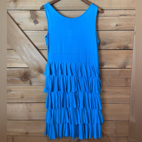 Color Fx Turquoise Ruffle Tier and Lace Sleeveless Dress - Picture 3 of 7